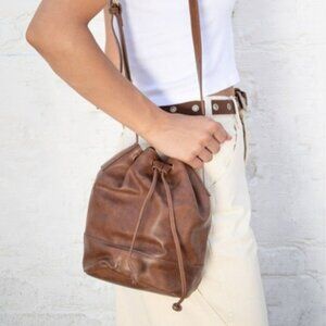 Brandy Melville Brown Leather Bucket Bag